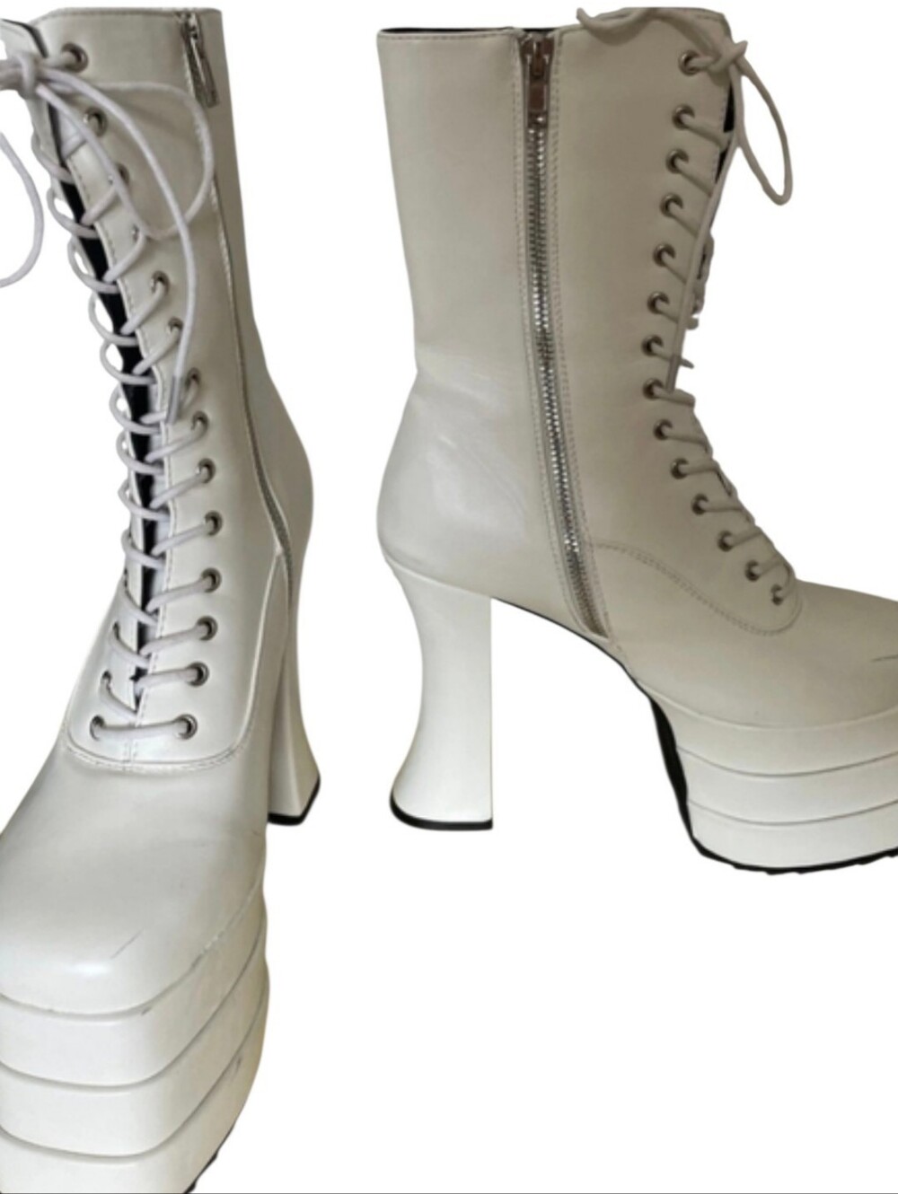 LaModa Size 5 White Platform Chunky Lace Up Boots